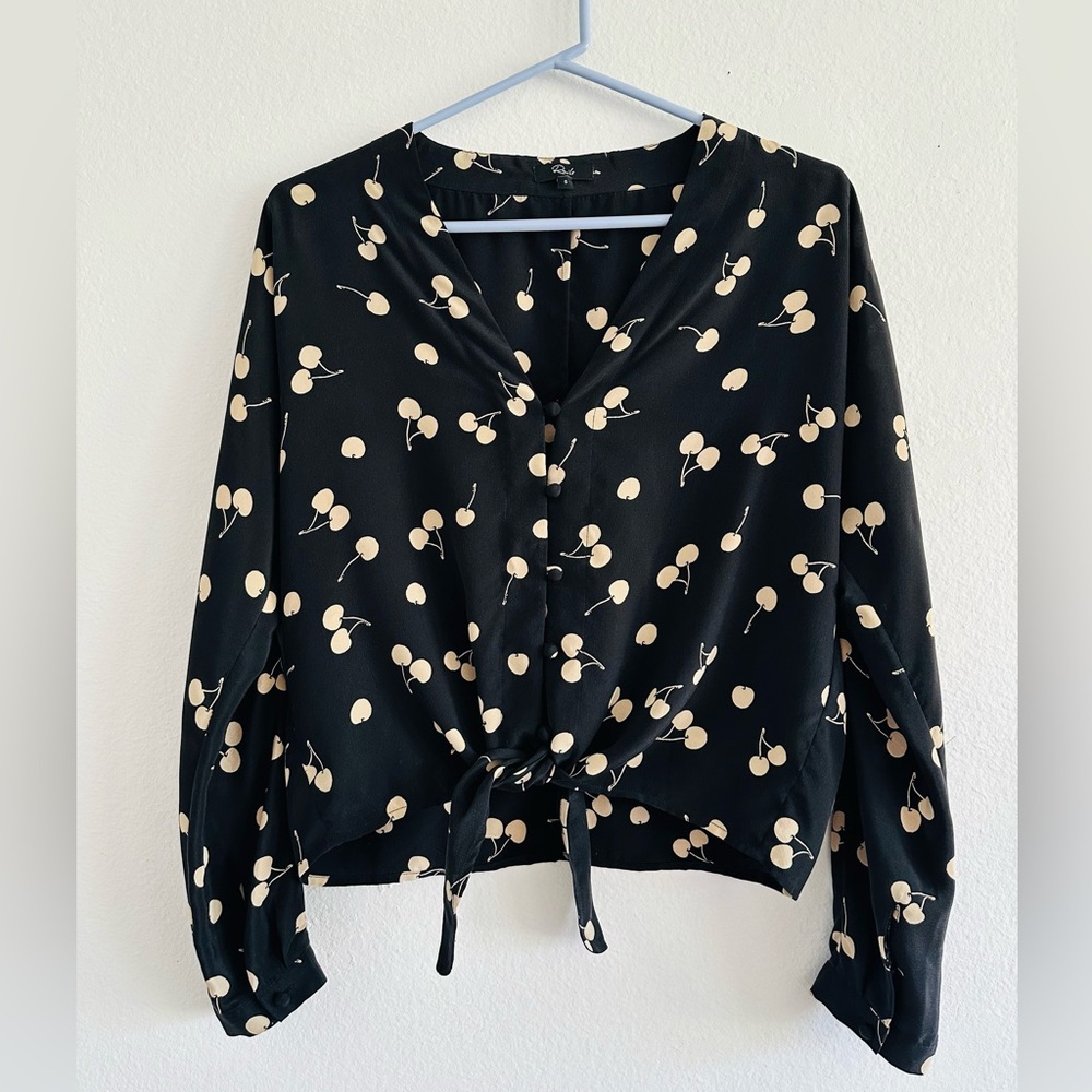 Rails Sloane Cherry Print Tie-Front 100% Silk Top… - image 2